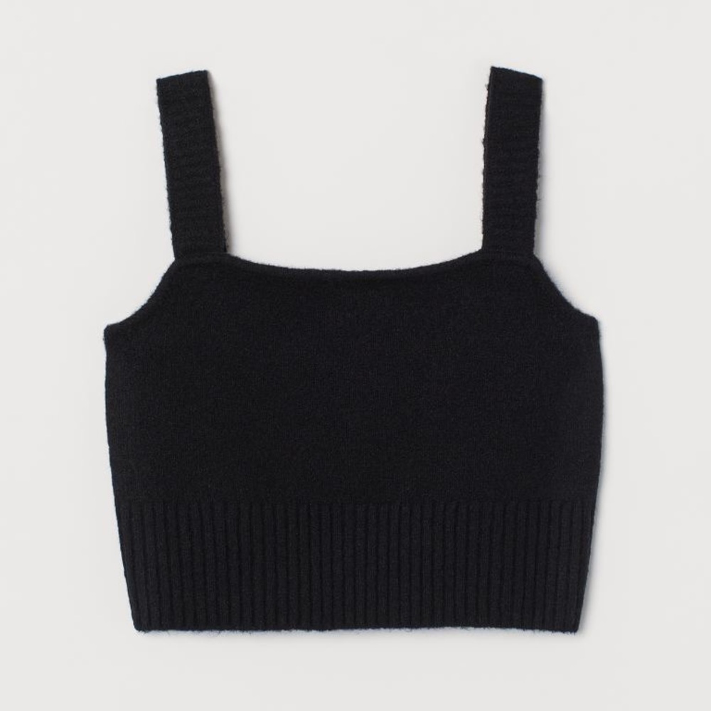 H&M Conscious Black Knit Cropped Top XS Brand New NWT